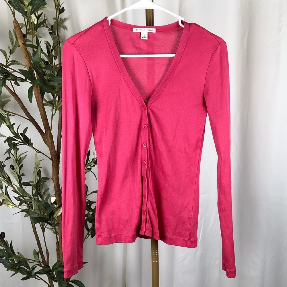 Banana Republic Pink Button-Down Light Cardigan Top (T2)
